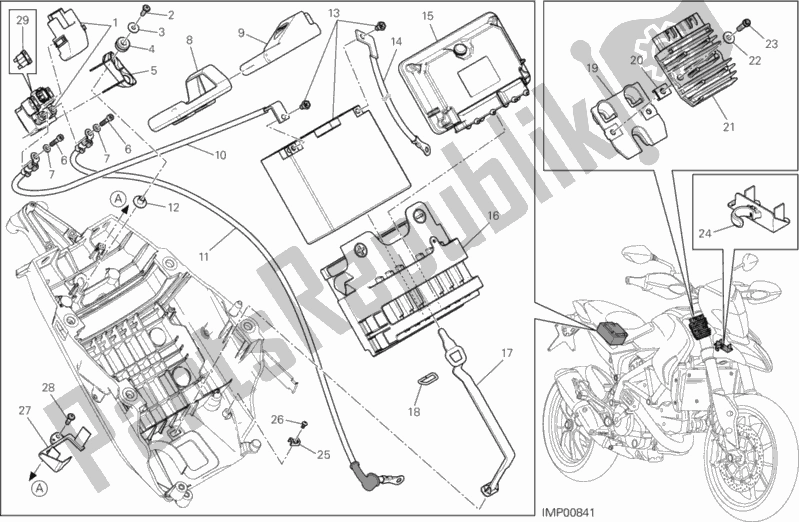 All parts for the Battery Holder of the Ducati Hypermotard SP 821 2013